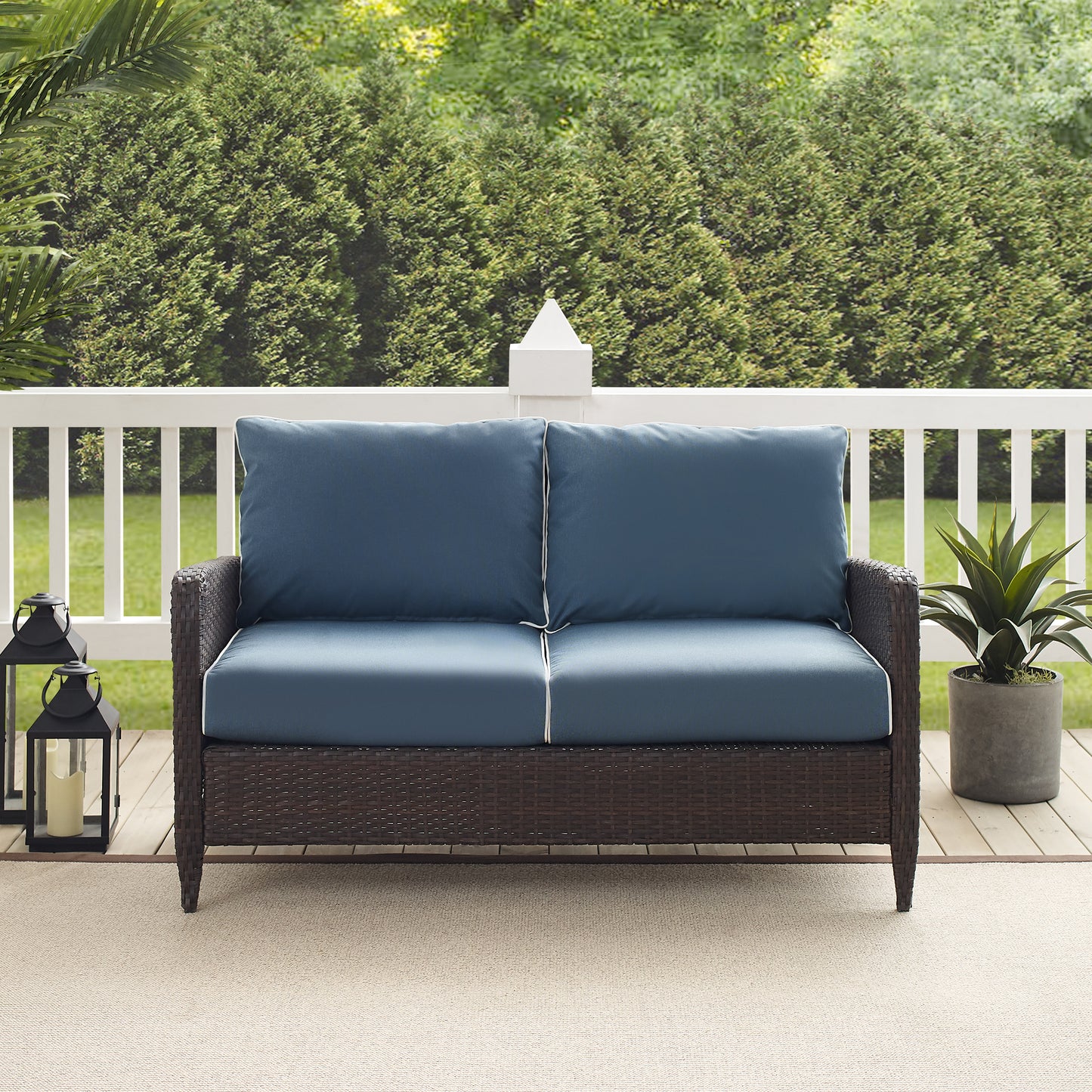 Kiawah Outdoor Wicker Loveseat Blue/Brown