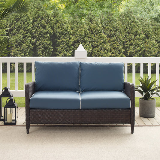 Kiawah Outdoor Wicker Loveseat Blue/Brown