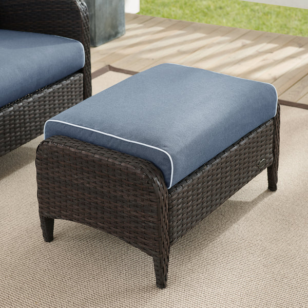 Kiawah Outdoor Wicker Ottoman Blue/Brown