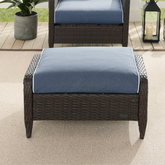 Kiawah Outdoor Wicker Ottoman Blue/Brown