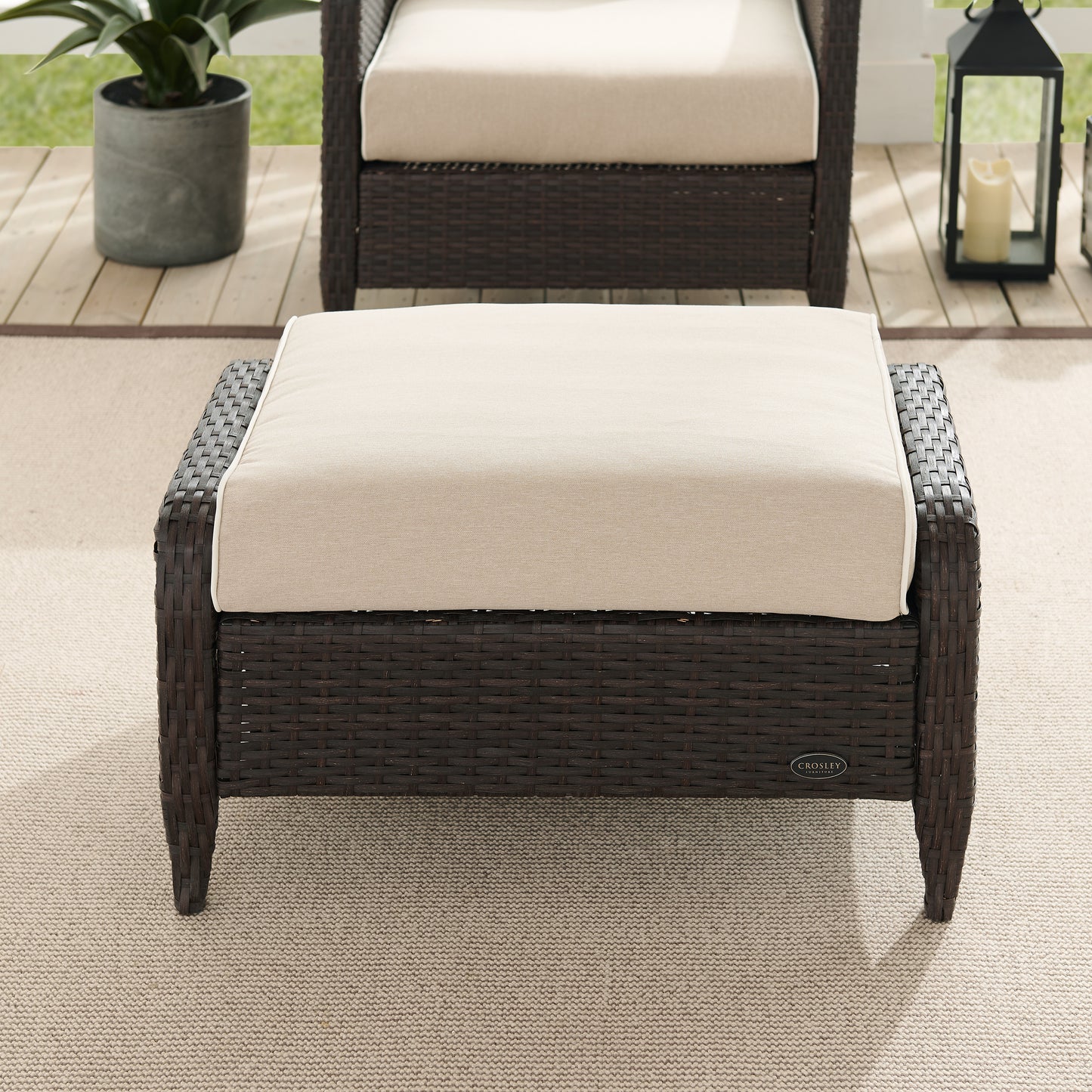 Kiawah Outdoor Wicker Ottoman Sand/Brown