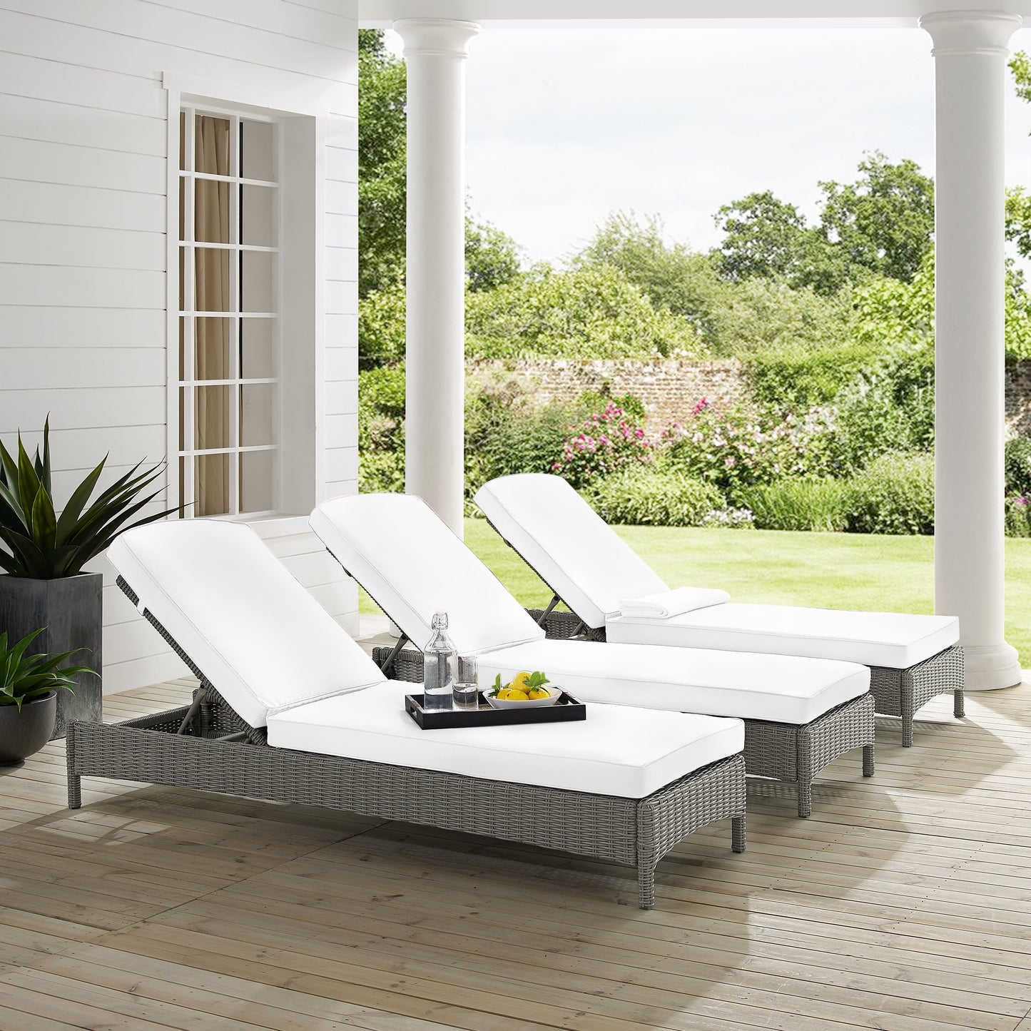 Bradenton Outdoor Wicker Chaise Lounge - Sunbrella White/Gray