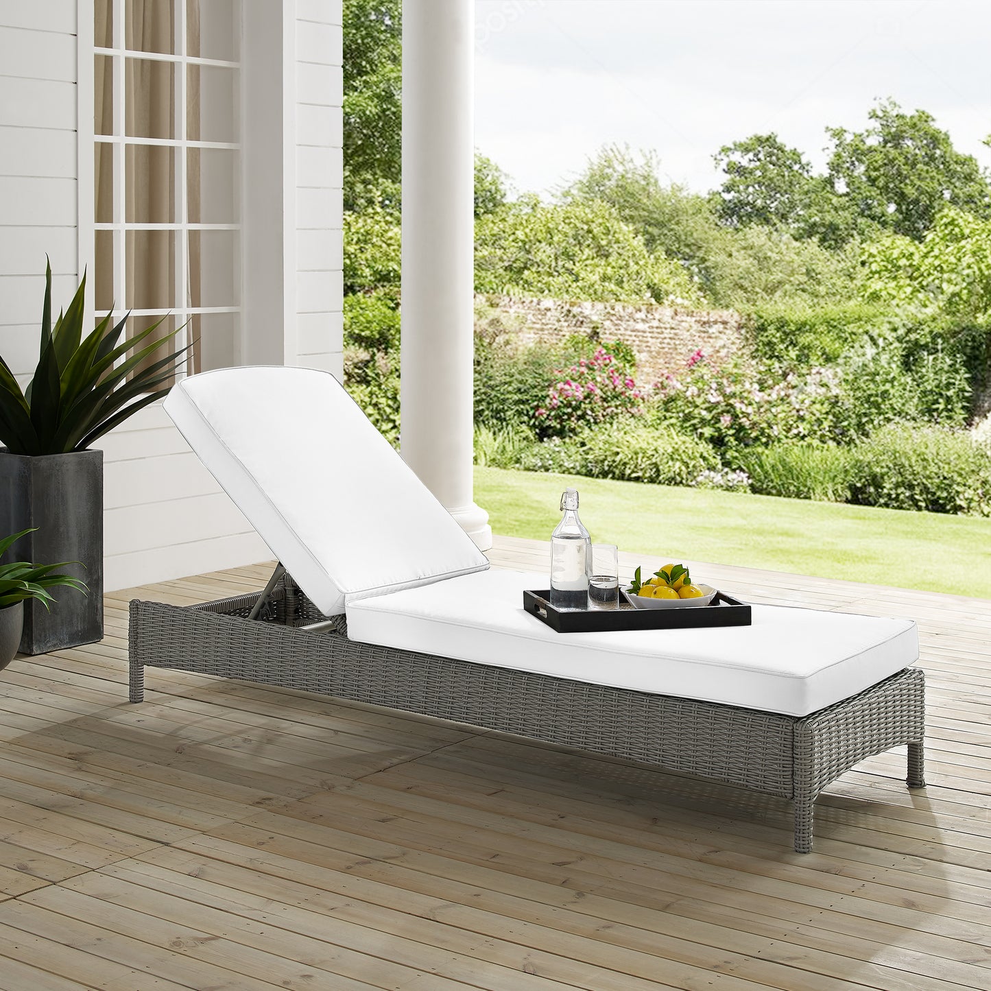 Bradenton Outdoor Wicker Chaise Lounge - Sunbrella White/Gray