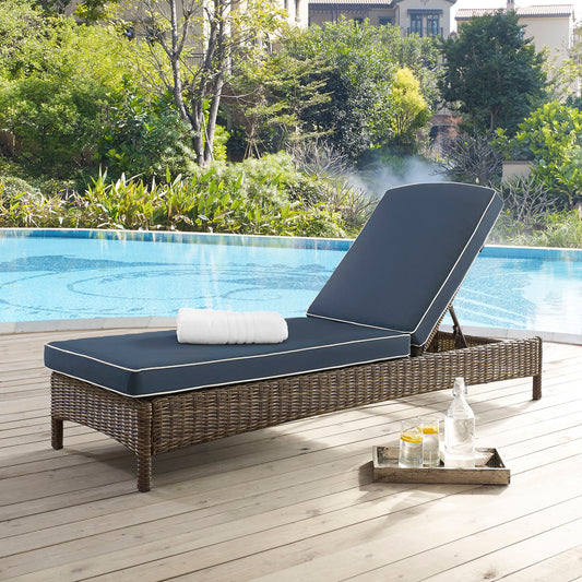 Bradenton Outdoor Wicker Chaise Lounge Navy/Weathered Brown