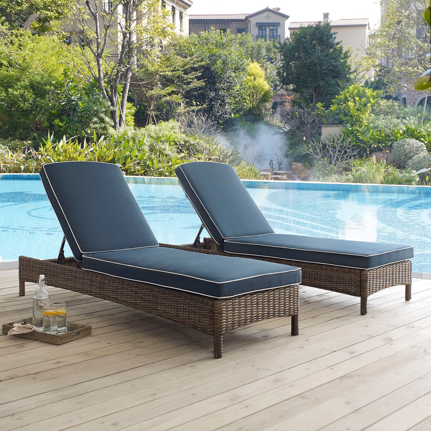 Bradenton Outdoor Wicker Chaise Lounge Navy/Weathered Brown