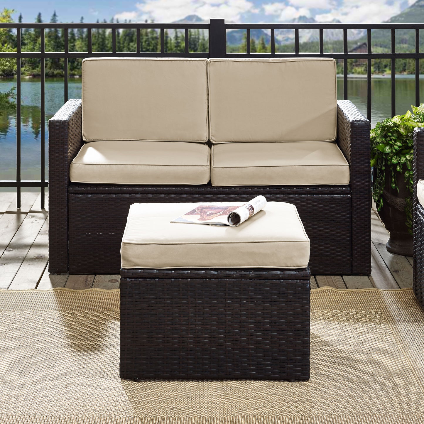 Palm Harbor Outdoor Wicker Ottoman Sand/Brown