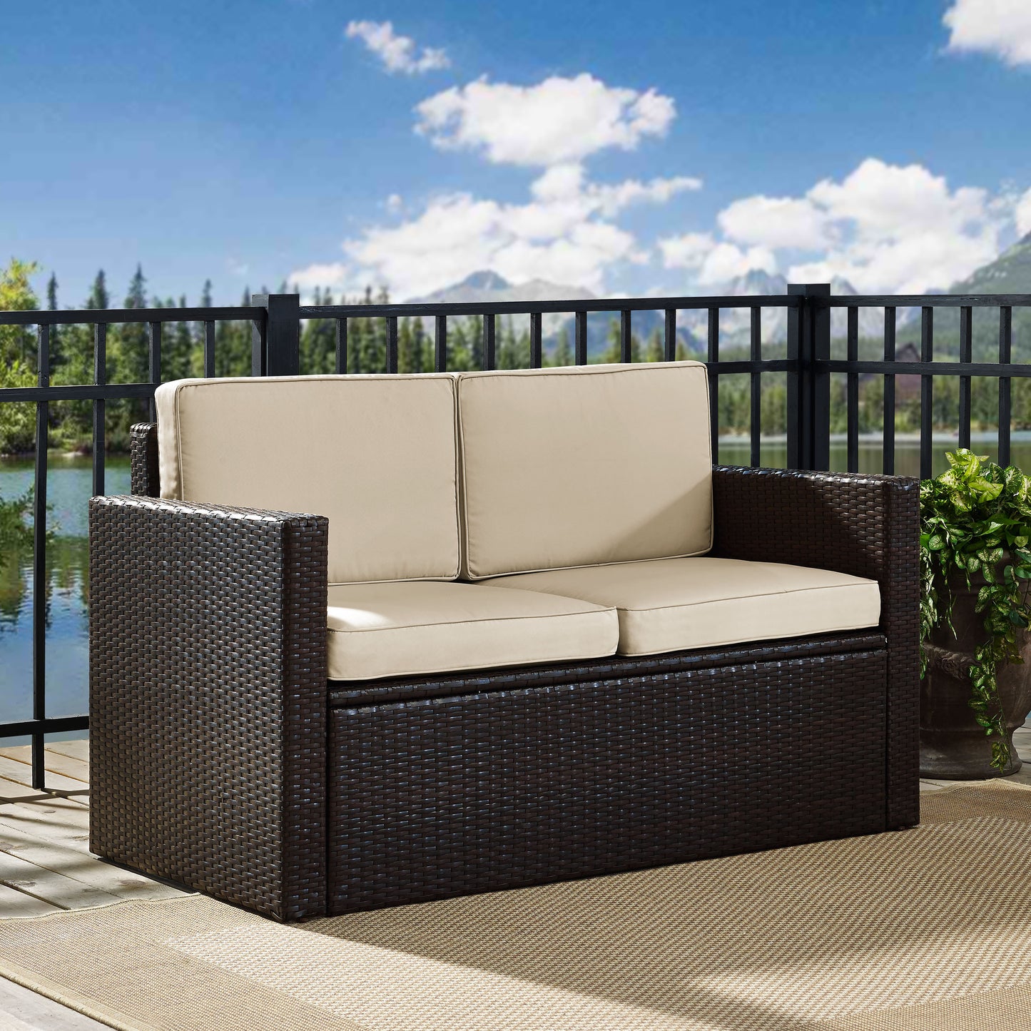 Palm Harbor Outdoor Wicker Loveseat Sand/Brown