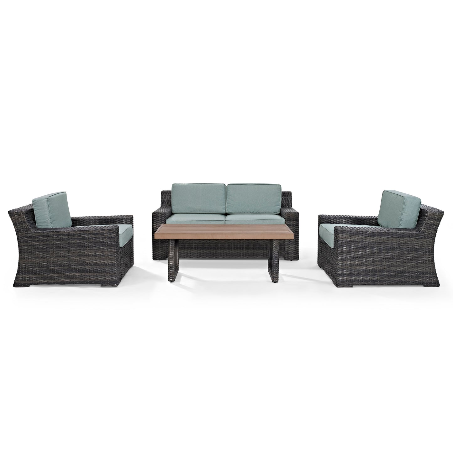 Beaufort 4Pc Outdoor Wicker Conversation Set Mist/Brown - Loveseat, Coffee Table, & 2 Chairs