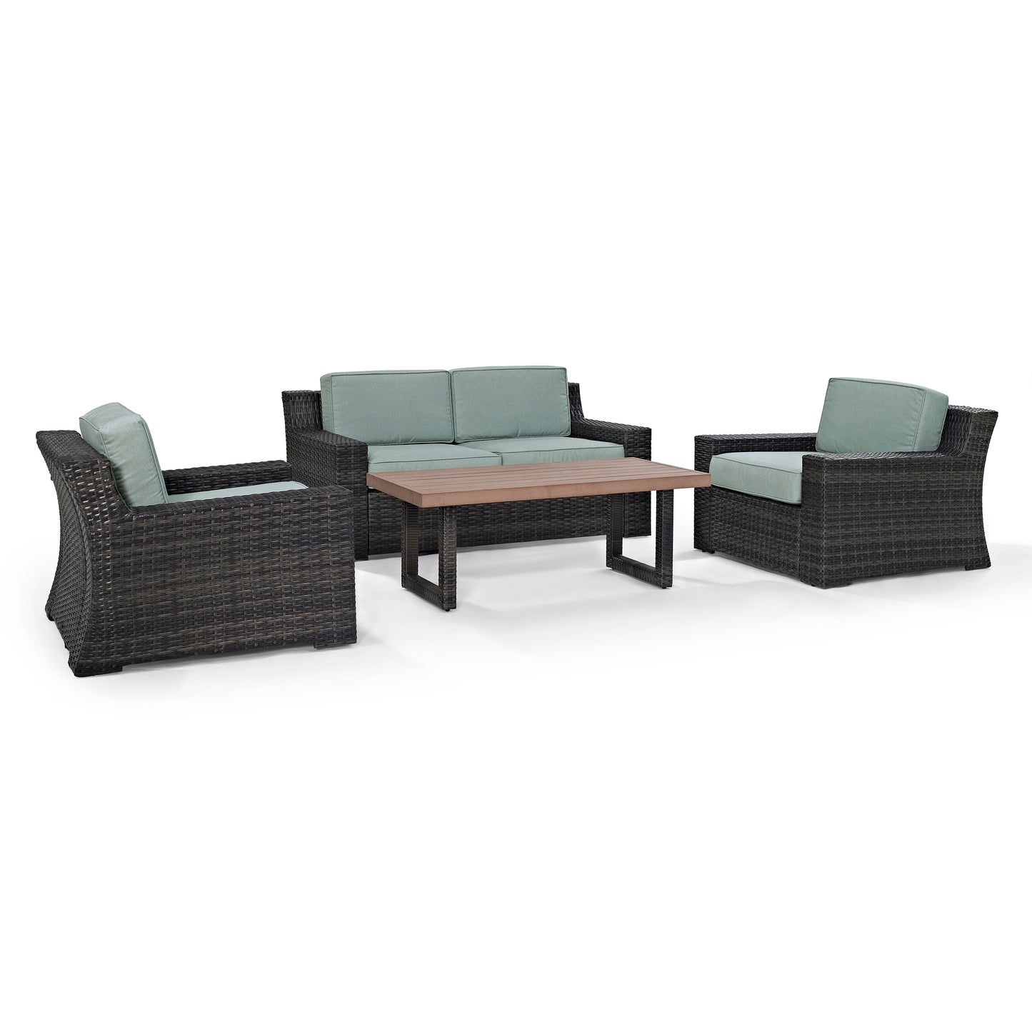 Beaufort 4Pc Outdoor Wicker Conversation Set Mist/Brown - Loveseat, Coffee Table, & 2 Chairs