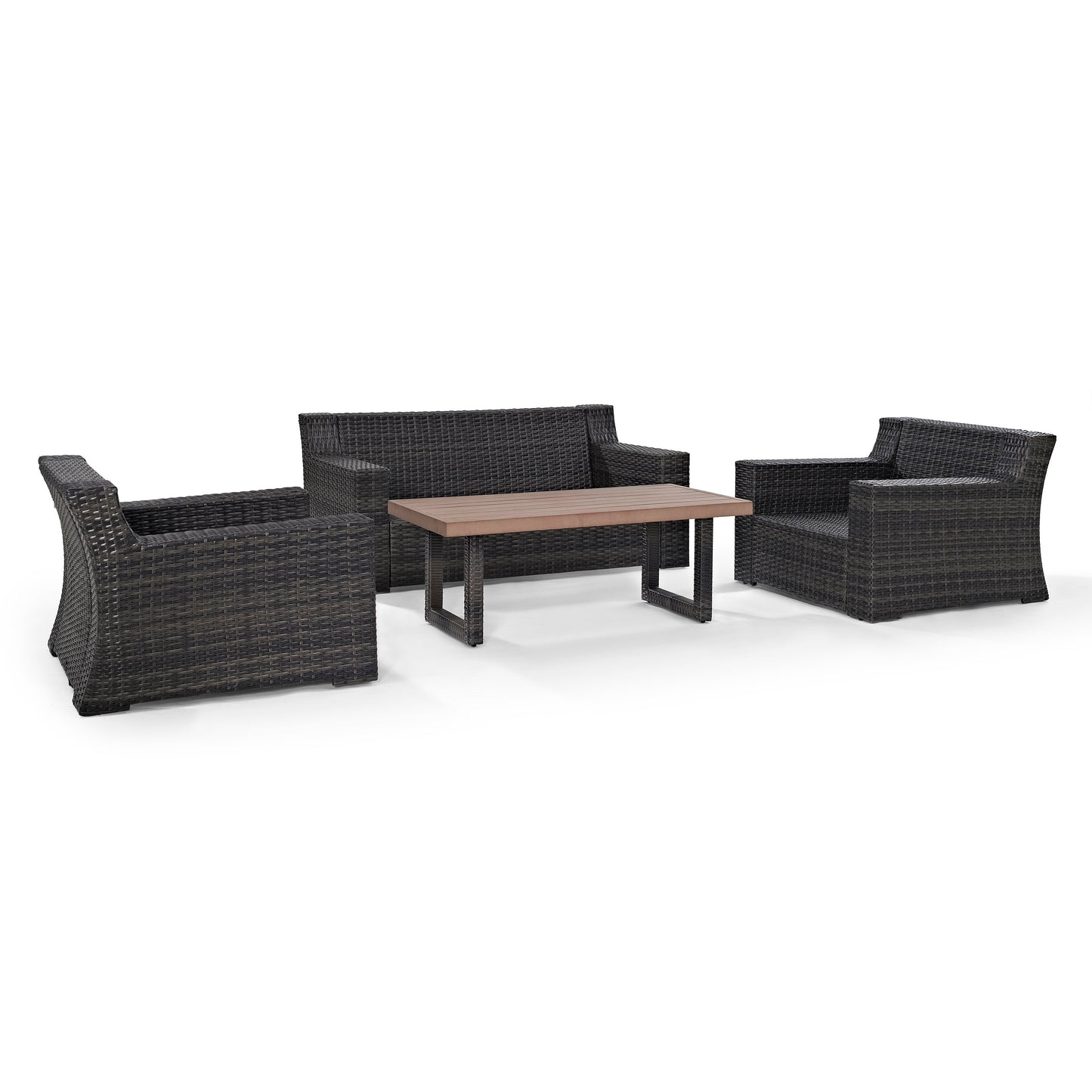 Beaufort 4Pc Outdoor Wicker Conversation Set Mist/Brown - Loveseat, Coffee Table, & 2 Chairs