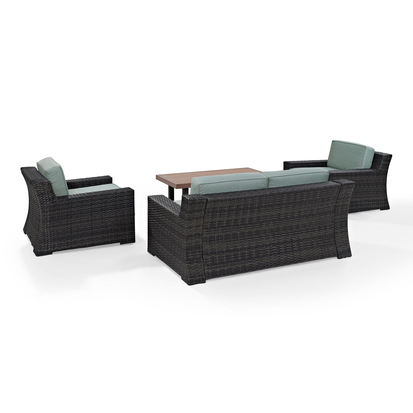 Beaufort 4Pc Outdoor Wicker Conversation Set Mist/Brown - Loveseat, Coffee Table, & 2 Chairs