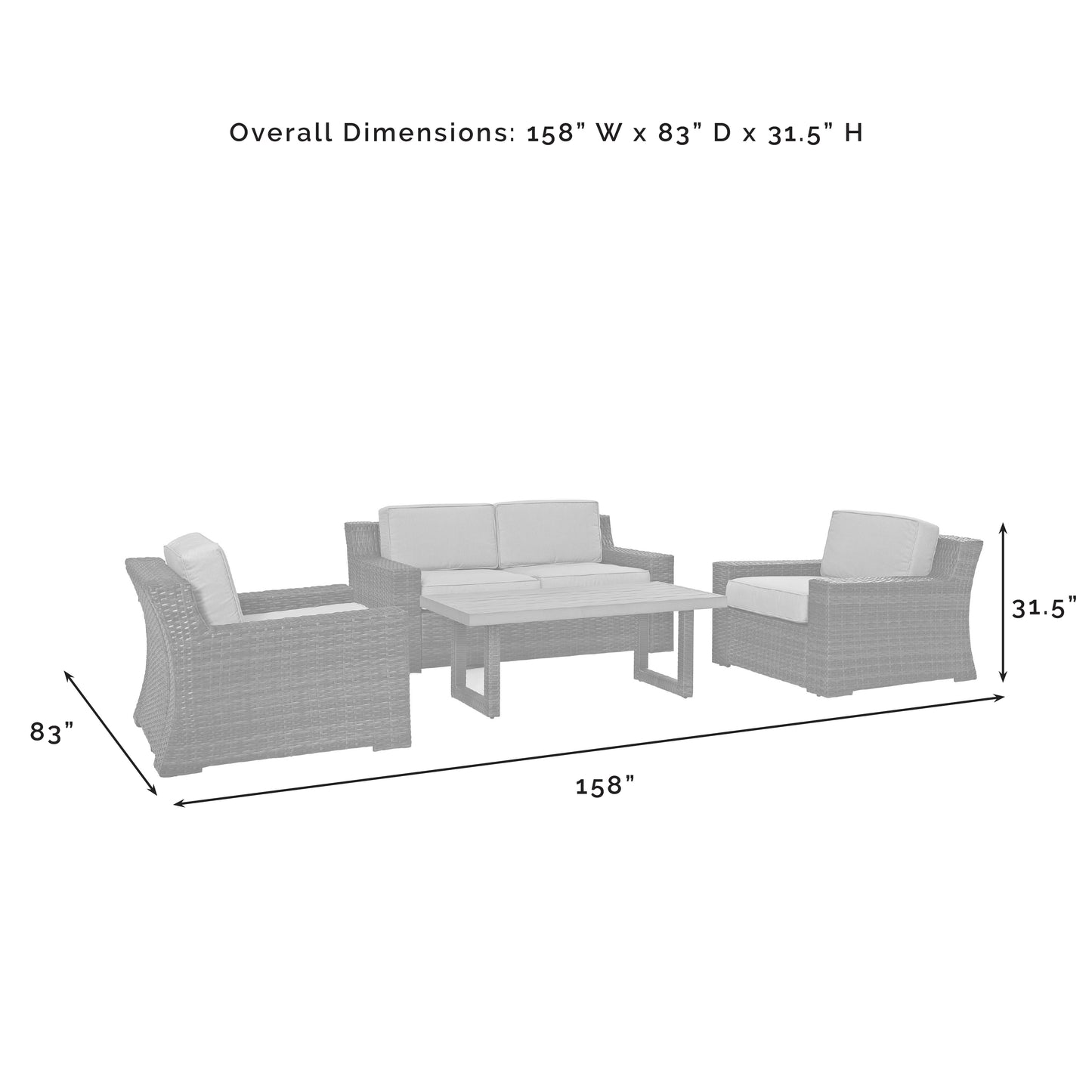 Beaufort 4Pc Outdoor Wicker Conversation Set Mist/Brown - Loveseat, Coffee Table, & 2 Chairs