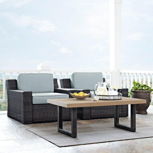 Beaufort 3Pc Outdoor Wicker Chair Set Mist/Brown - Coffee Table & 2 Chairs