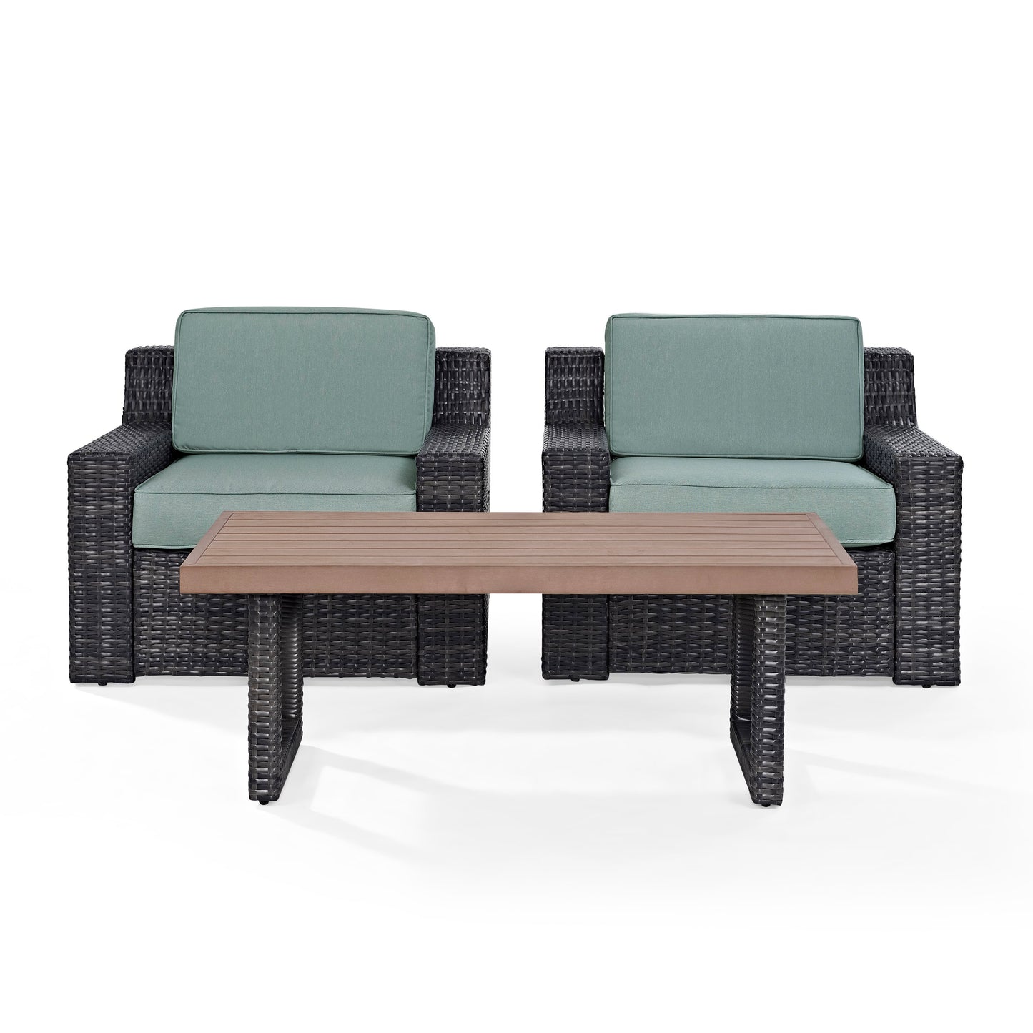 Beaufort 3Pc Outdoor Wicker Chair Set Mist/Brown - Coffee Table & 2 Chairs