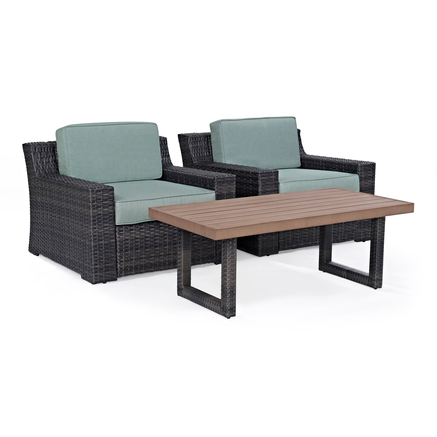 Beaufort 3Pc Outdoor Wicker Chair Set Mist/Brown - Coffee Table & 2 Chairs