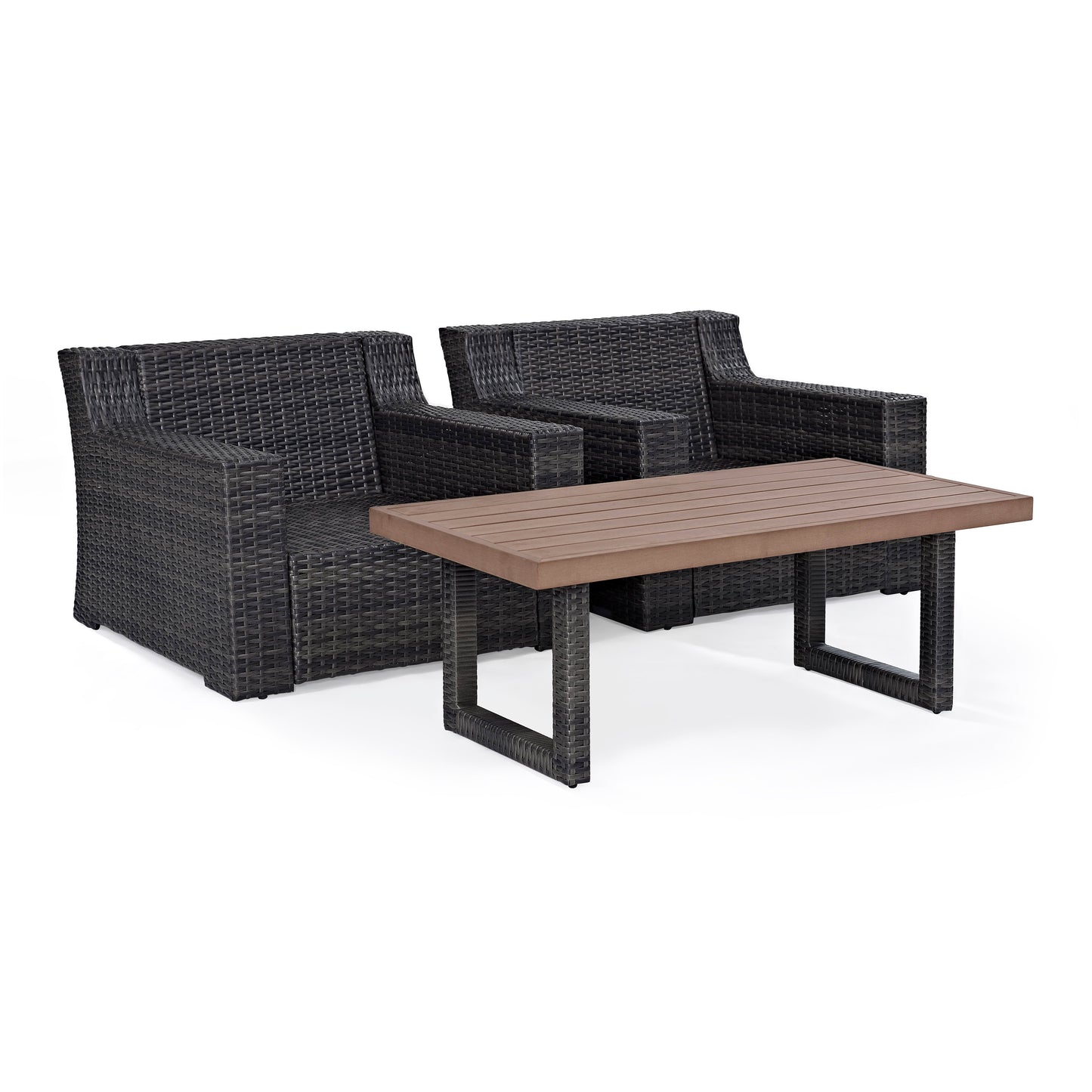 Beaufort 3Pc Outdoor Wicker Chair Set Mist/Brown - Coffee Table & 2 Chairs