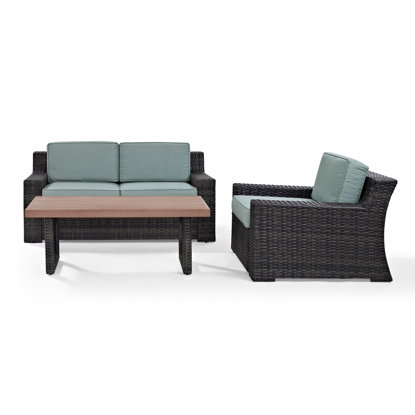 Beaufort 3Pc Outdoor Wicker Conversation Set Mist/Brown - Loveseat, Chair , & Coffee Table