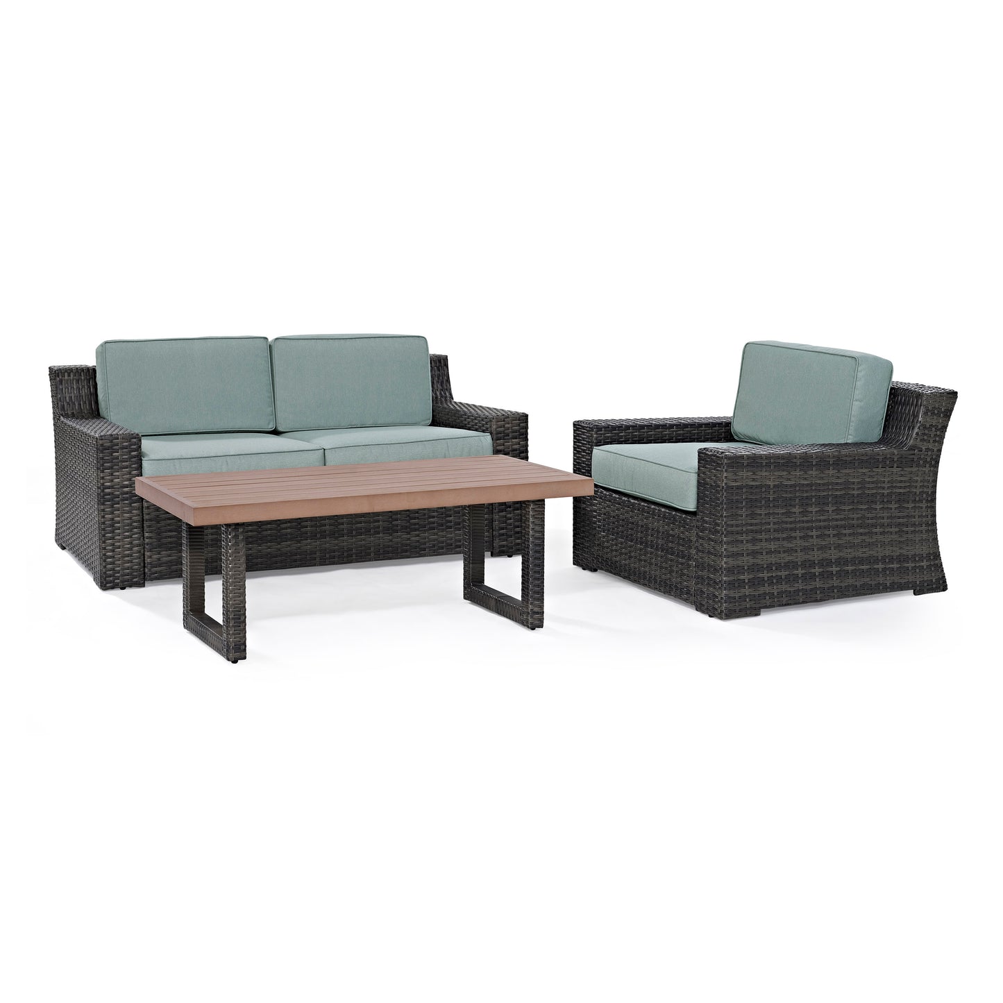 Beaufort 3Pc Outdoor Wicker Conversation Set Mist/Brown - Loveseat, Chair , & Coffee Table