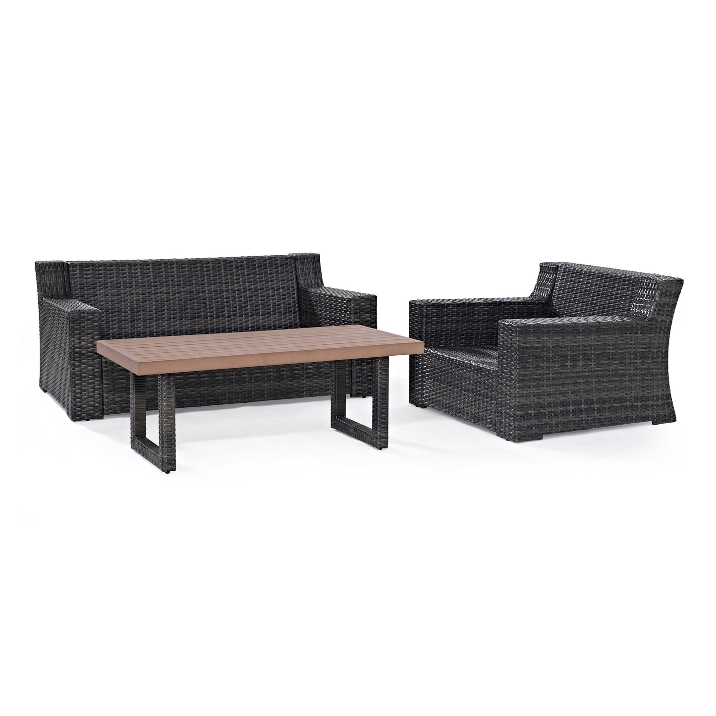 Beaufort 3Pc Outdoor Wicker Conversation Set Mist/Brown - Loveseat, Chair , & Coffee Table