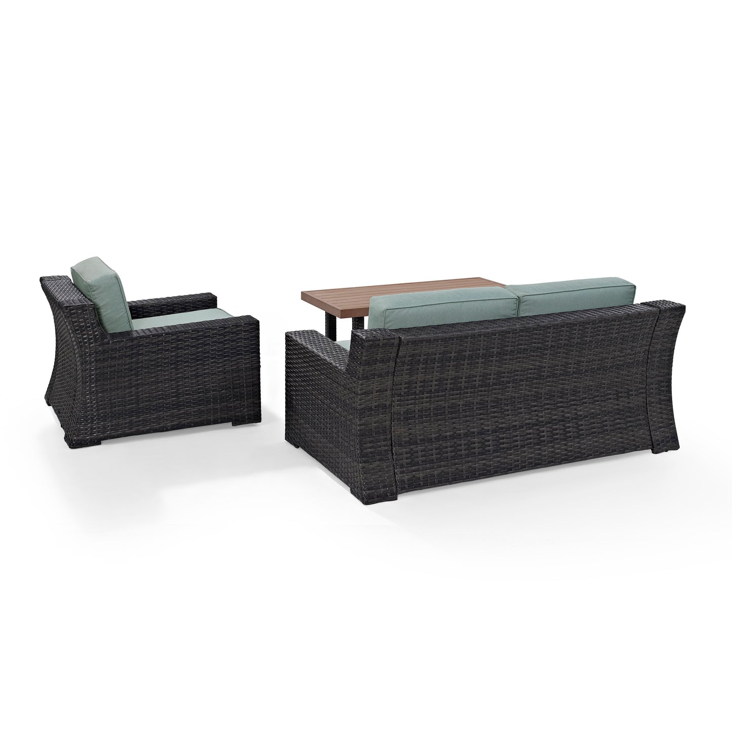 Beaufort 3Pc Outdoor Wicker Conversation Set Mist/Brown - Loveseat, Chair , & Coffee Table