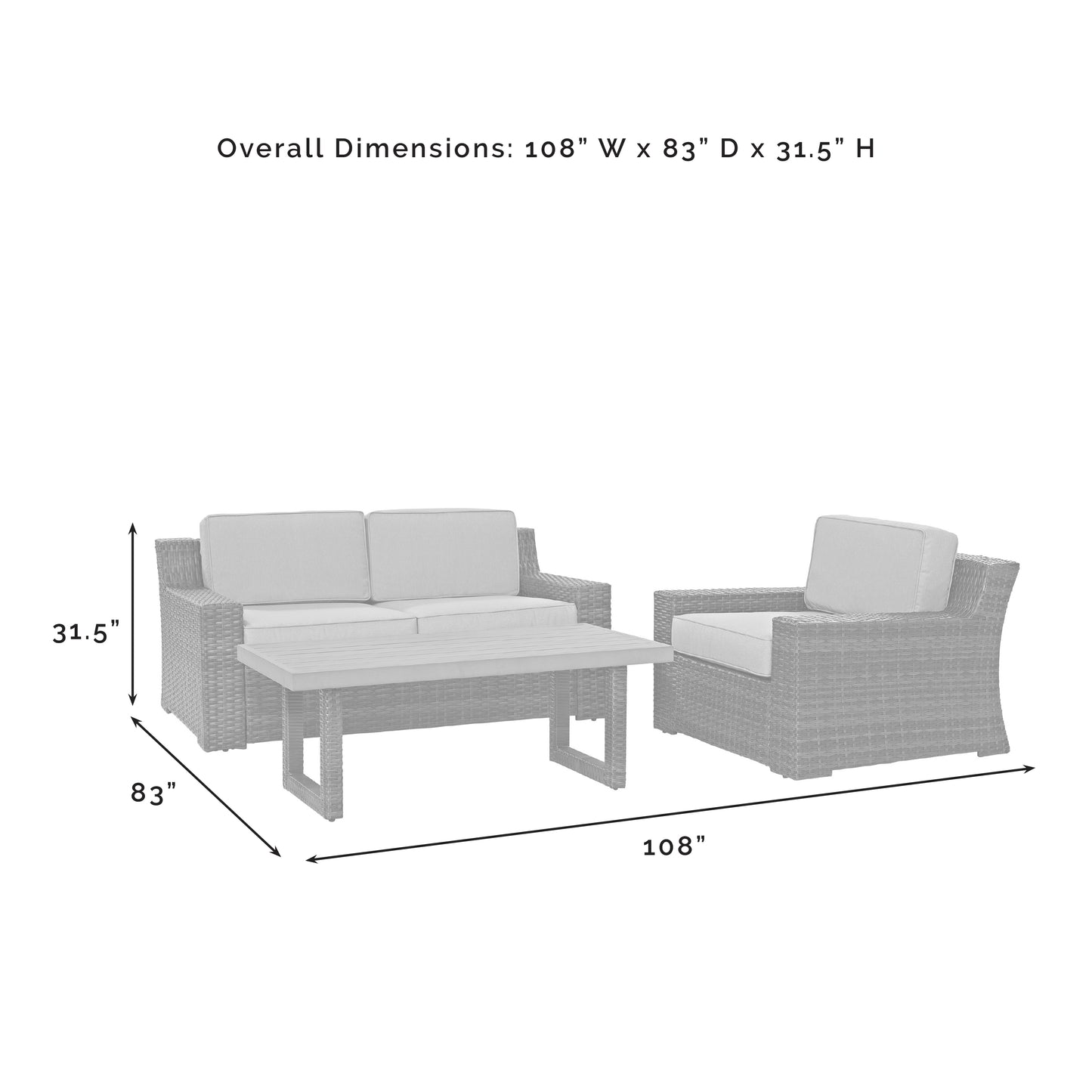 Beaufort 3Pc Outdoor Wicker Conversation Set Mist/Brown - Loveseat, Chair , & Coffee Table