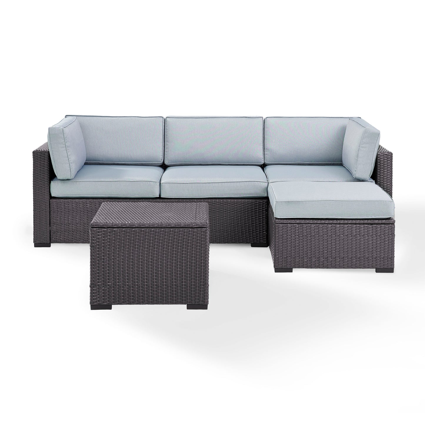 Biscayne 4Pc Outdoor Wicker Sectional Set Mist/Brown - Loveseat, Corner Chair, Ottoman, & Coffee Table