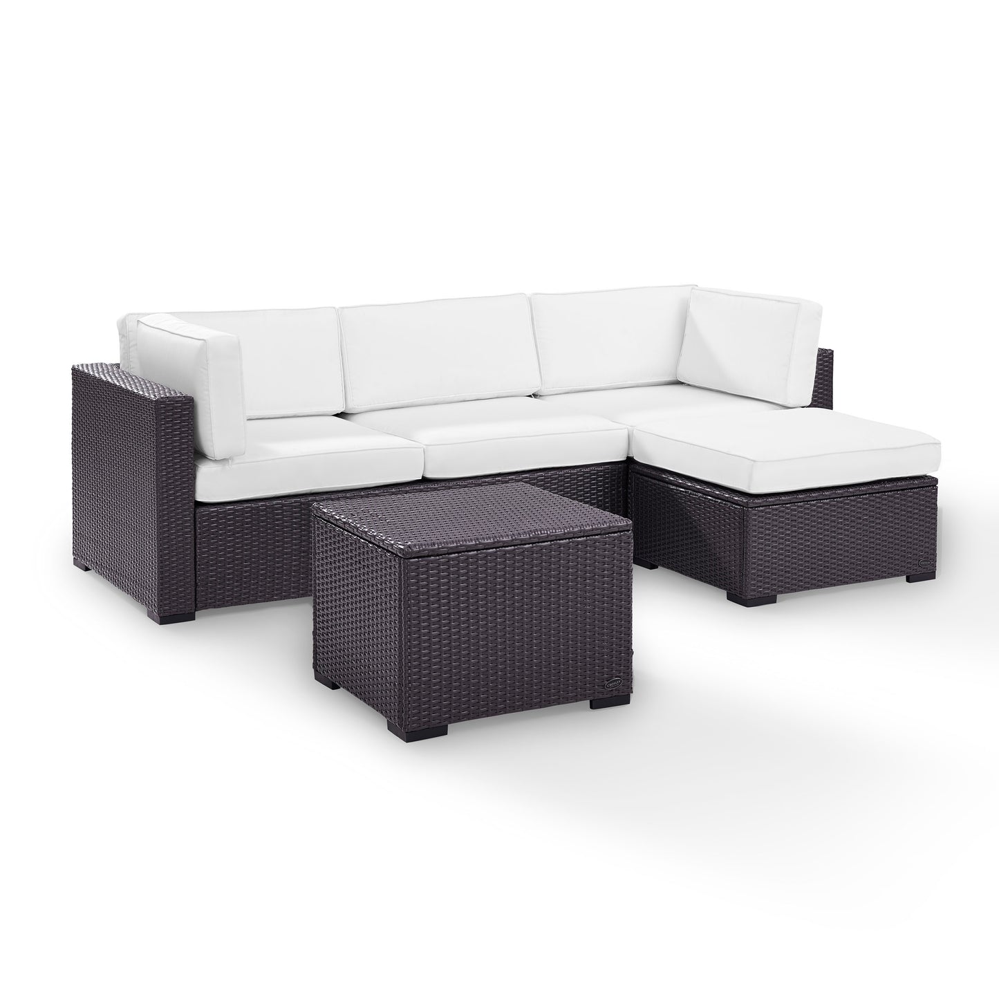 Biscayne 4Pc Outdoor Wicker Sectional Set White/Brown - Loveseat, Corner Chair, Ottoman, & Coffee Table