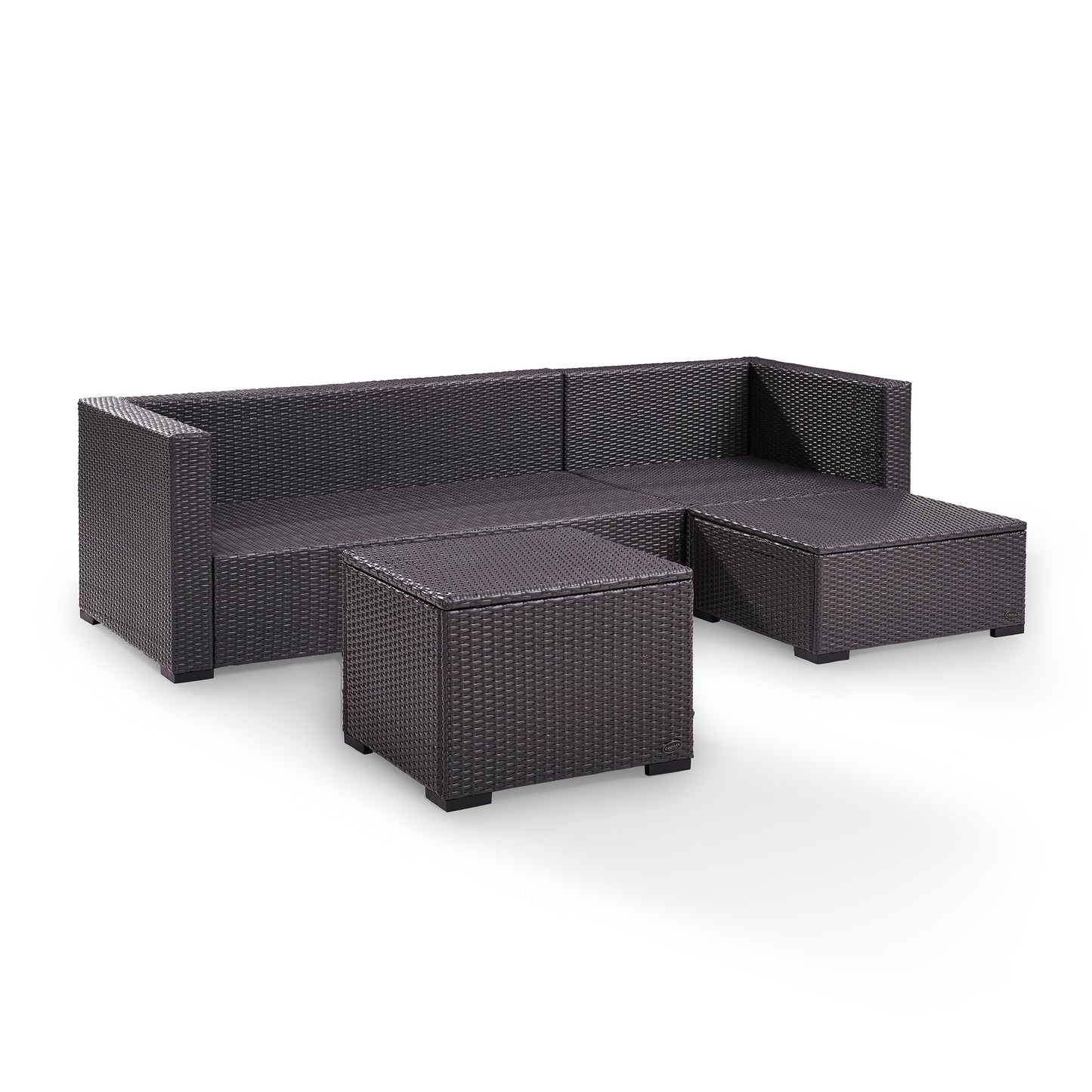 Biscayne 4Pc Outdoor Wicker Sectional Set White/Brown - Loveseat, Corner Chair, Ottoman, & Coffee Table