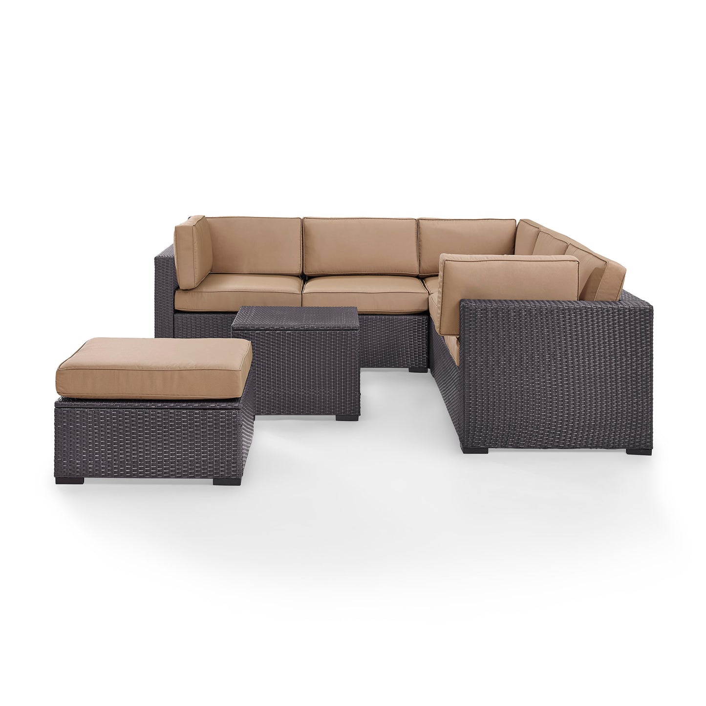 Biscayne 5Pc Outdoor Wicker Sectional Set Mocha/Brown - Corner Chair, Coffee Table, Ottoman, & 2 Loveseats