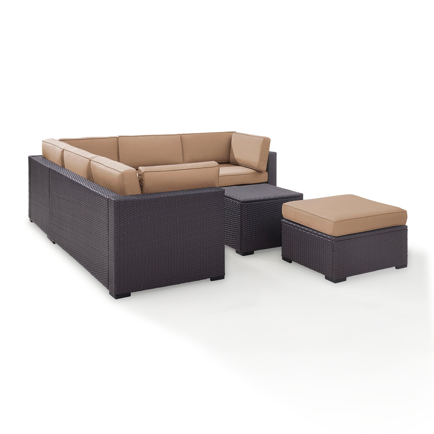 Biscayne 5Pc Outdoor Wicker Sectional Set Mocha/Brown - Corner Chair, Coffee Table, Ottoman, & 2 Loveseats