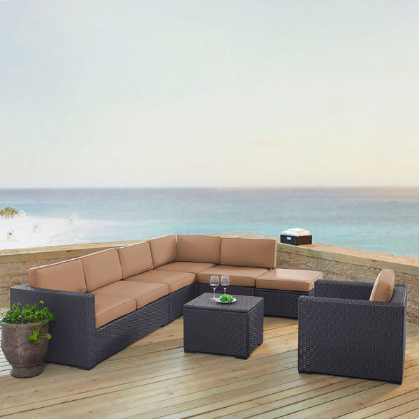 Biscayne 6Pc Outdoor Wicker Sectional Set Mocha/Brown - Armless Chair, Arm Chair, Coffee Table, Ottoman, & 2 Loveseats