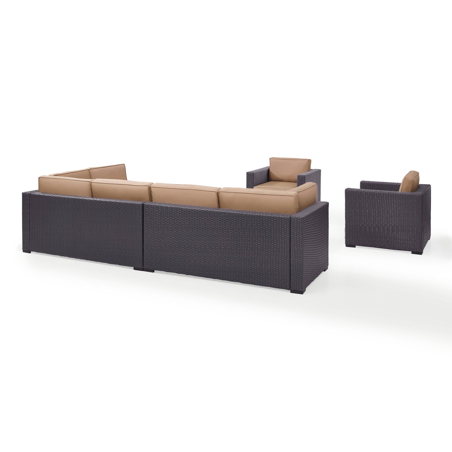 Biscayne 7Pc Outdoor Wicker Sectional Set Mocha/Brown - Armless Chair, Coffee Table, Ottoman, 2 Loveseats, & 2 Arm Chairs