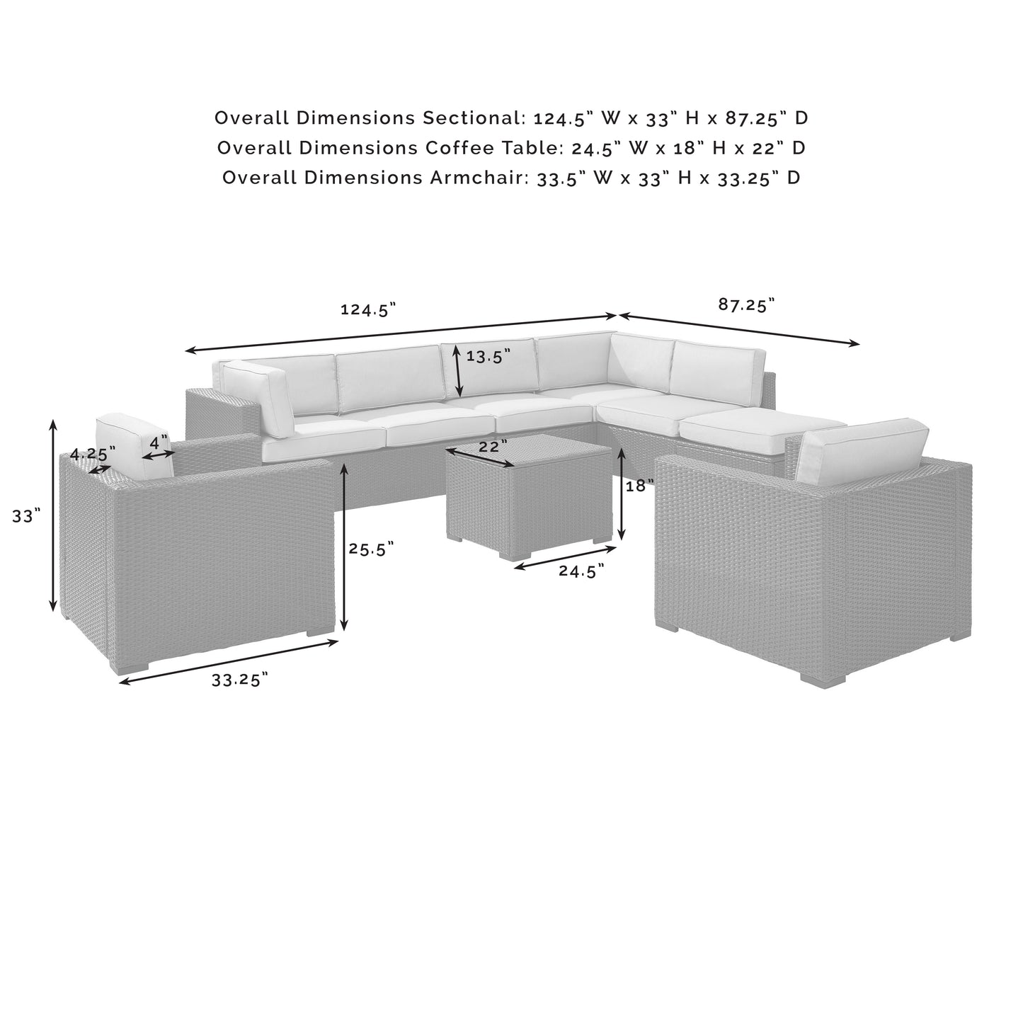 Biscayne 7Pc Outdoor Wicker Sectional Set Mocha/Brown - Armless Chair, Coffee Table, Ottoman, 2 Loveseats, & 2 Arm Chairs