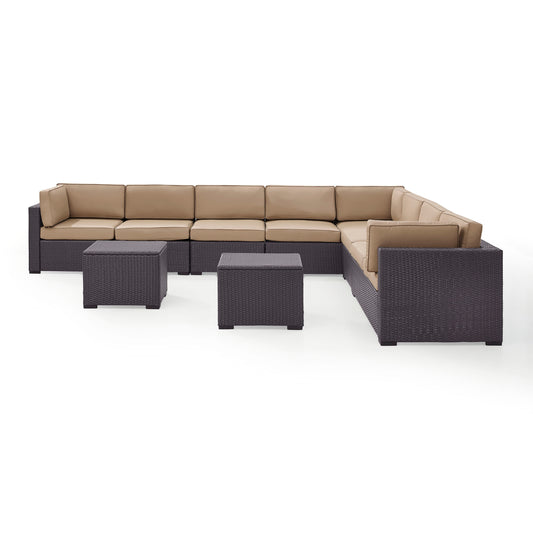 Biscayne 7Pc Outdoor Wicker Sectional Set Mocha/Brown - 3 Loveseats, 2 Armless Chair, & 2 Coffee Tables