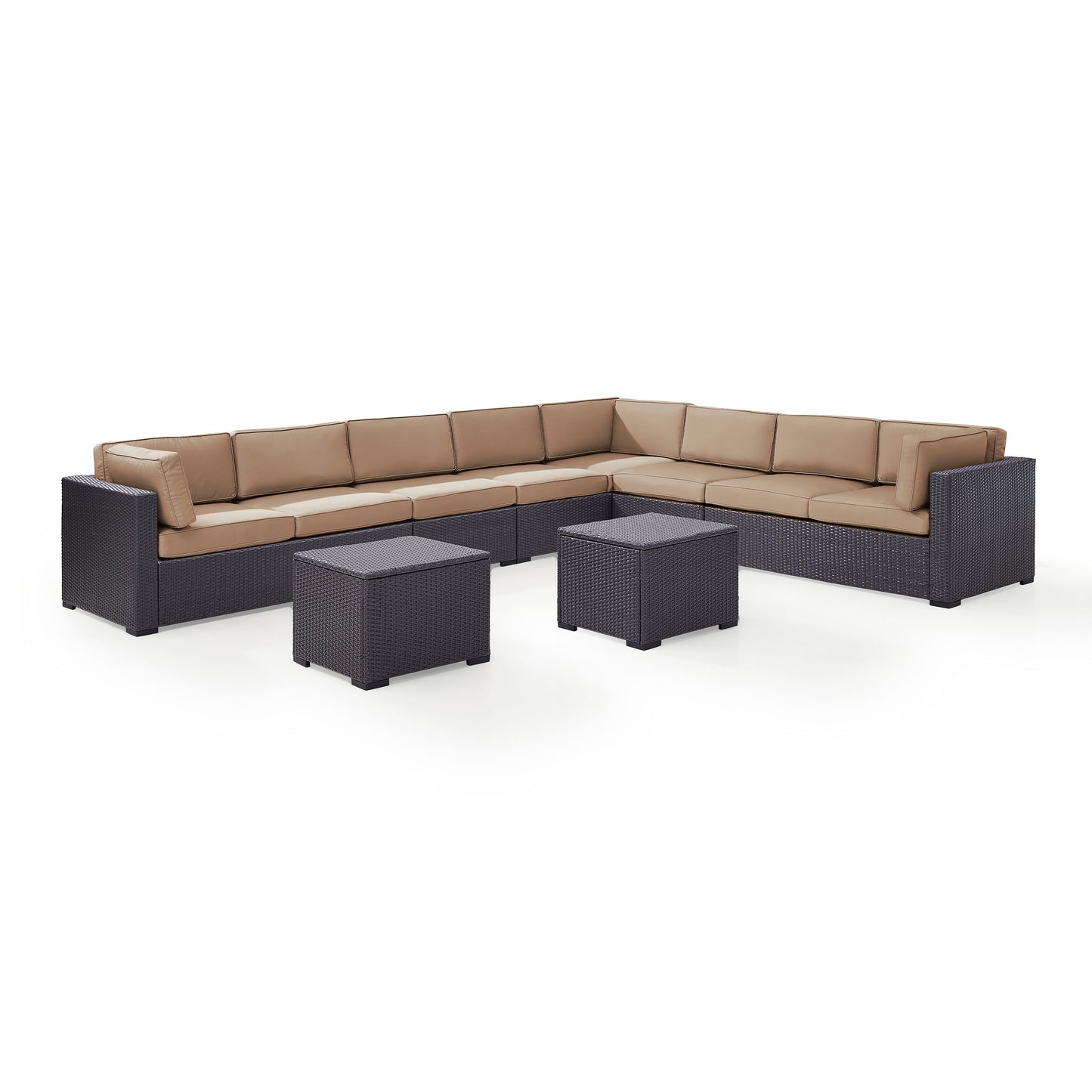 Biscayne 7Pc Outdoor Wicker Sectional Set Mocha/Brown - 3 Loveseats, 2 Armless Chair, & 2 Coffee Tables