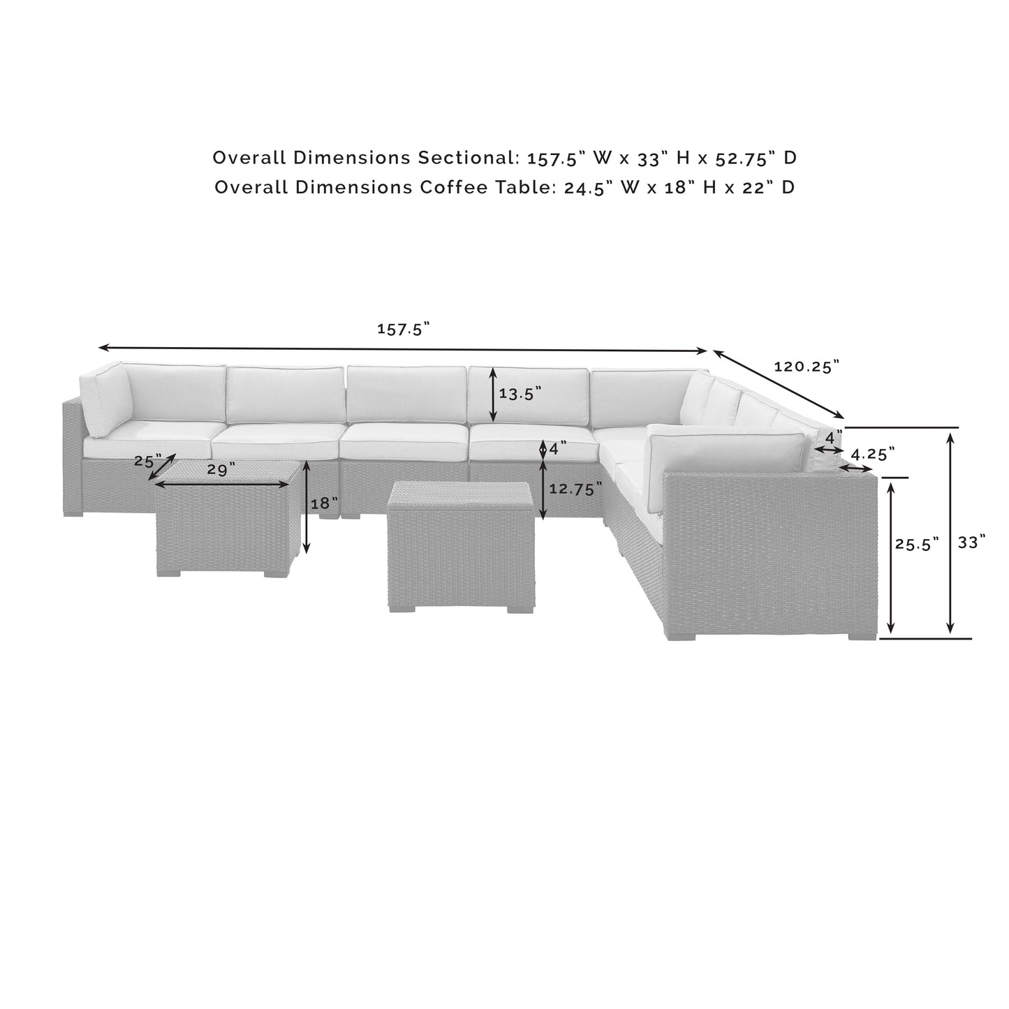 Biscayne 7Pc Outdoor Wicker Sectional Set Mocha/Brown - 3 Loveseats, 2 Armless Chair, & 2 Coffee Tables