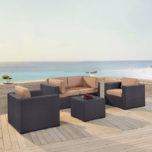 Biscayne 5Pc Outdoor Wicker Conversation Set Mocha/Brown - Coffee Table, 2 Armchairs, & 2 Corner Chairs