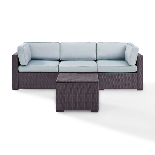 Biscayne 3Pc Outdoor Wicker Sofa Set Mist/Brown - Loveseat, Corner Chair, & Coffee Table