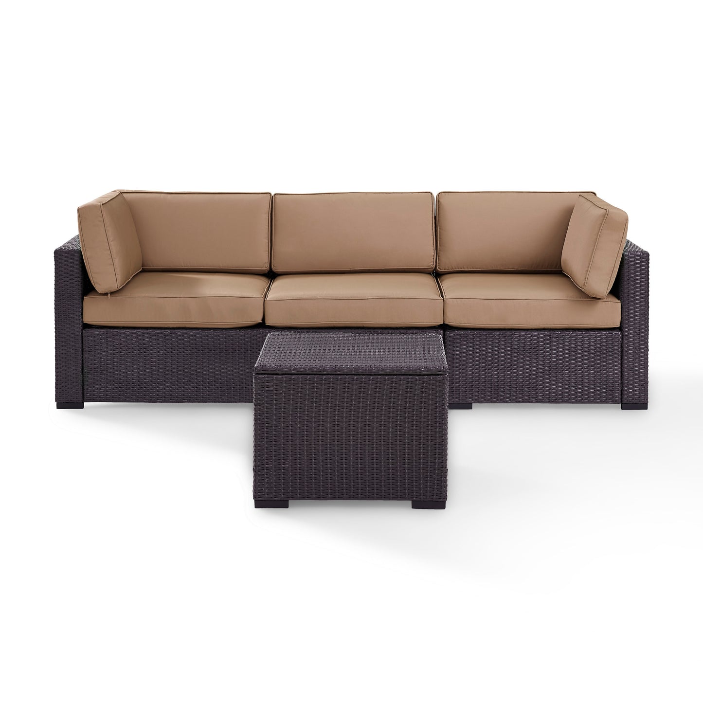 Biscayne 3Pc Outdoor Wicker Sofa Set Mocha/Brown - Loveseat, Corner Chair, & Coffee Table