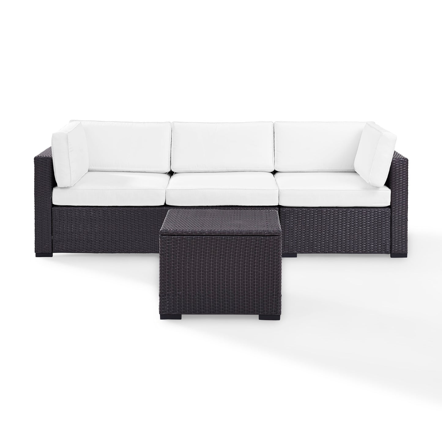 Biscayne 3Pc Outdoor Wicker Sofa Set White/Brown - Loveseat, Corner Chair, & Coffee Table