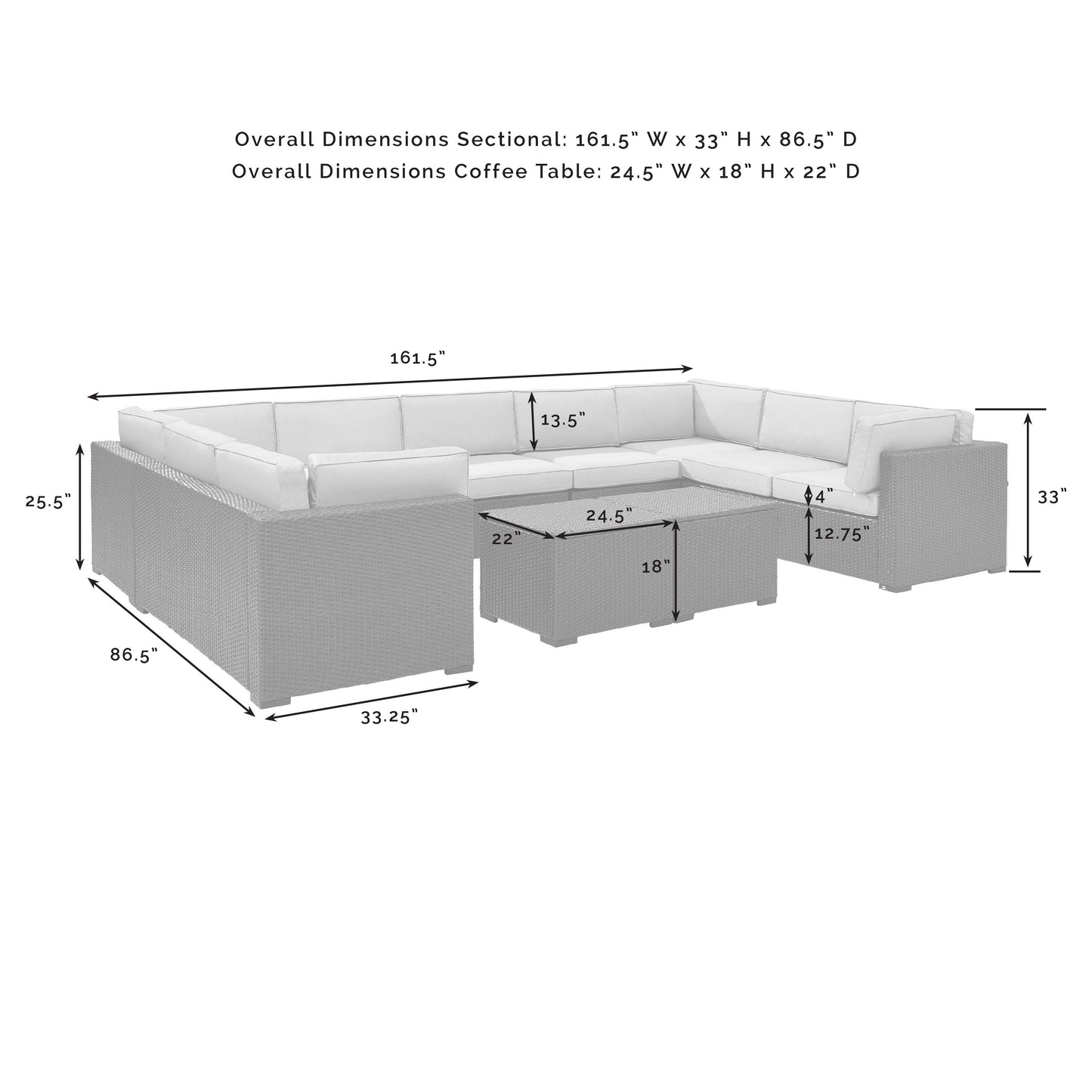 Biscayne 7Pc Outdoor Wicker Sectional Set Mist/Brown - Armless Chair, 4 Loveseats, & 2 Coffee Tables