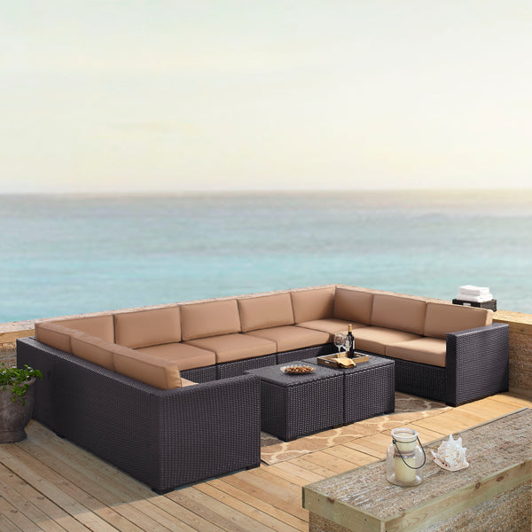 Biscayne 7Pc Outdoor Wicker Sectional Set Mocha/Brown - Armless Chair, 4 Loveseats, & 2 Coffee Tables