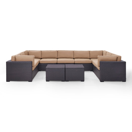 Biscayne 7Pc Outdoor Wicker Sectional Set Mocha/Brown - Armless Chair, 4 Loveseats, & 2 Coffee Tables