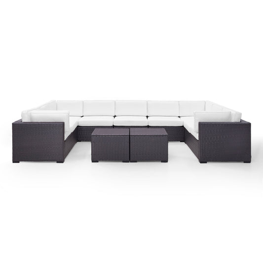 Biscayne 7Pc Outdoor Wicker Sectional Set White/Brown - Armless Chair, 4 Loveseats, & 2 Coffee Tables