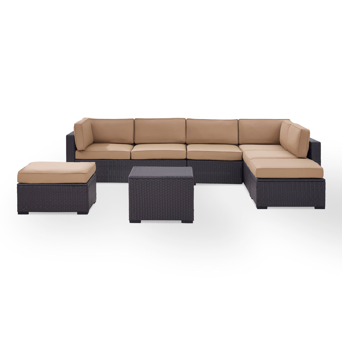 Biscayne 6Pc Outdoor Wicker Sectional Set Mocha/Brown - Armless Chair, Coffee Table, 2 Loveseats, & 2 Ottomans