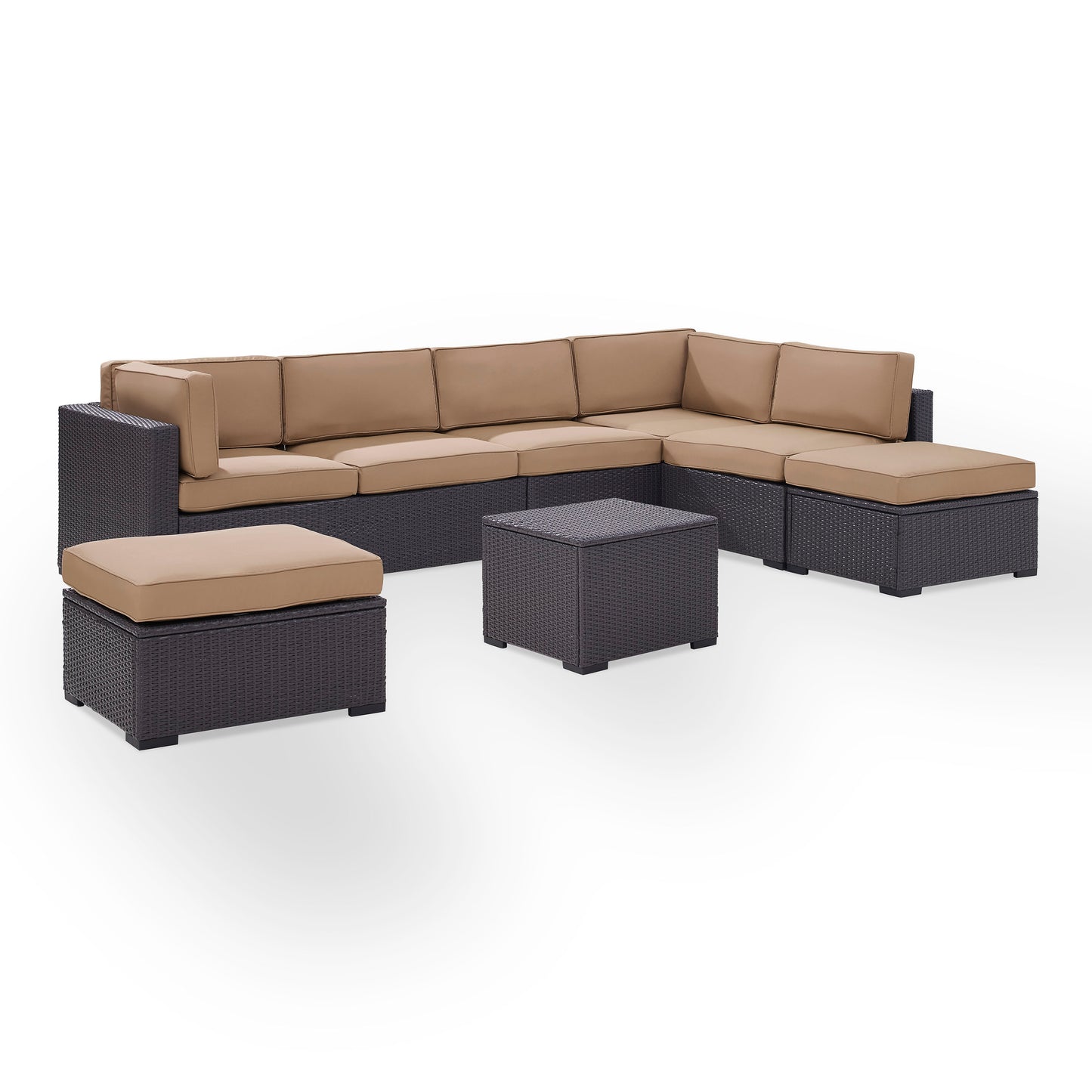 Biscayne 6Pc Outdoor Wicker Sectional Set Mocha/Brown - Armless Chair, Coffee Table, 2 Loveseats, & 2 Ottomans