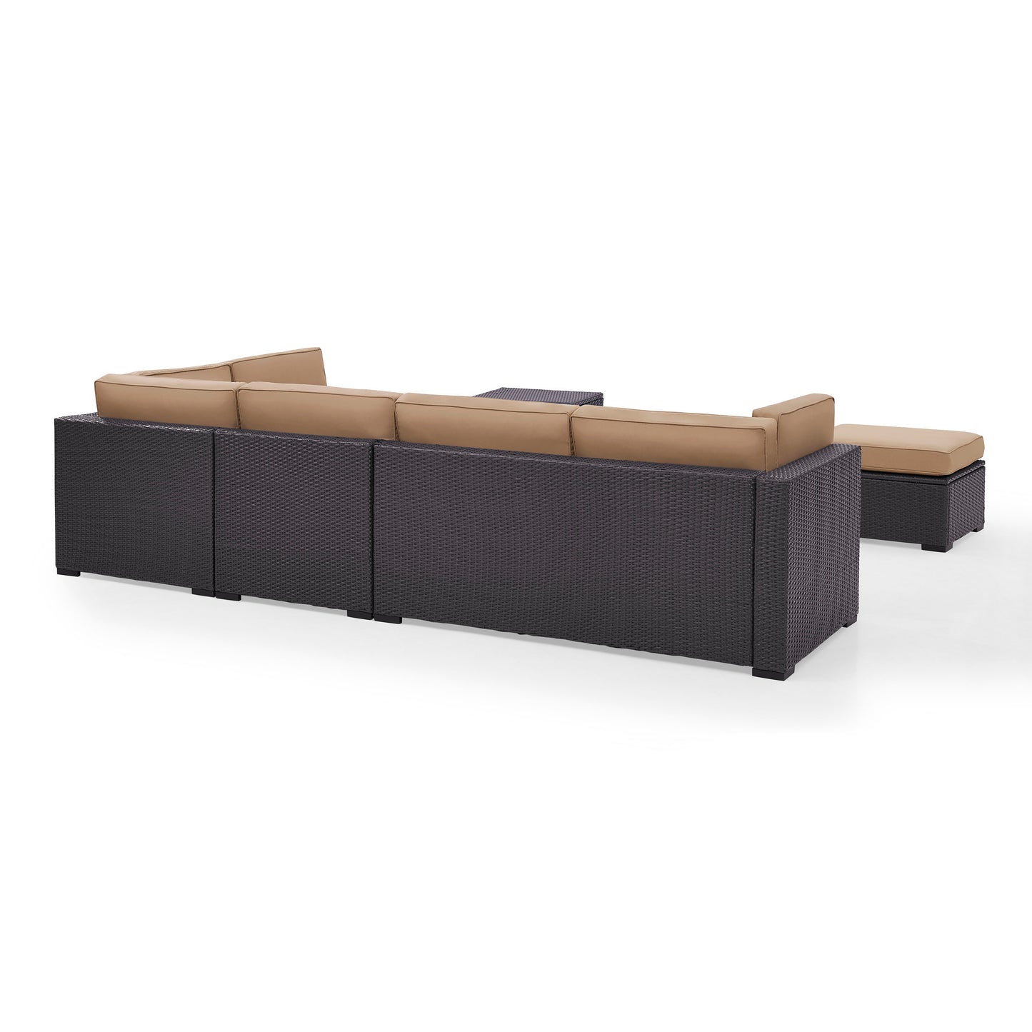 Biscayne 6Pc Outdoor Wicker Sectional Set Mocha/Brown - Armless Chair, Coffee Table, 2 Loveseats, & 2 Ottomans