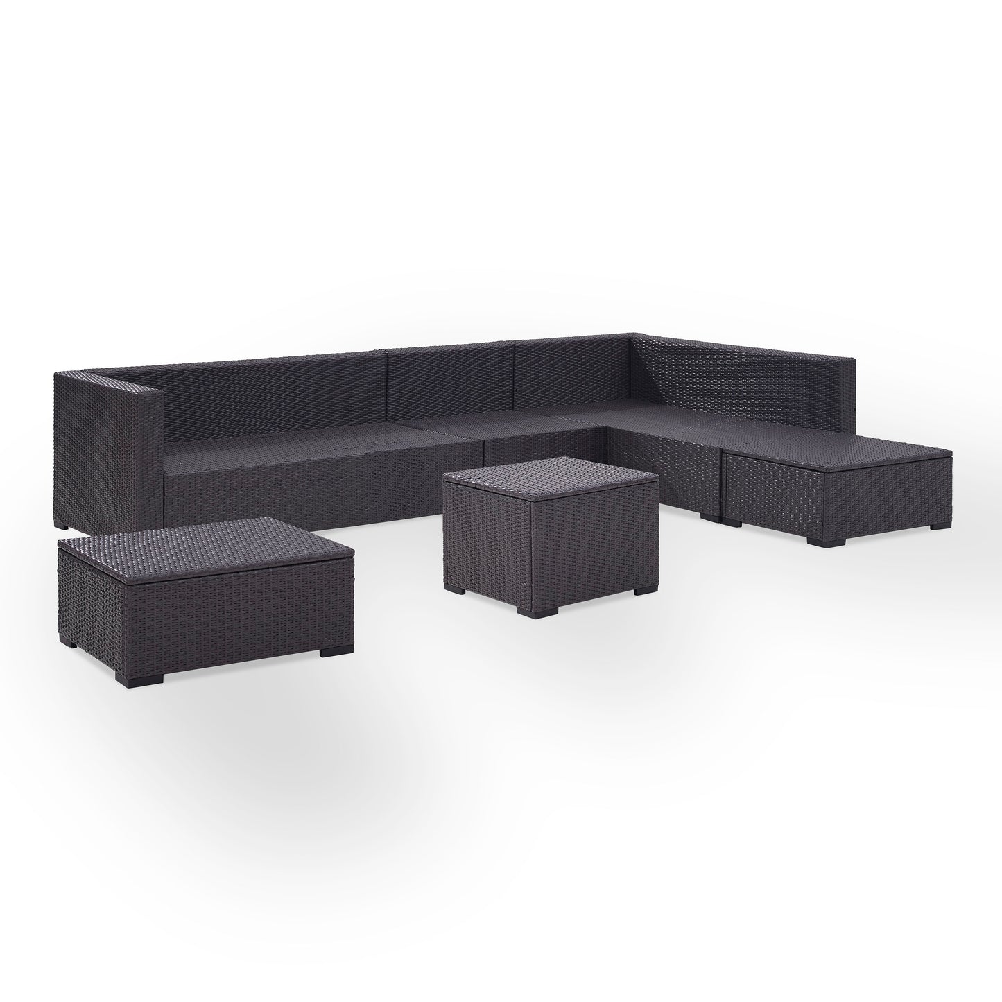 Biscayne 6Pc Outdoor Wicker Sectional Set Mocha/Brown - Armless Chair, Coffee Table, 2 Loveseats, & 2 Ottomans