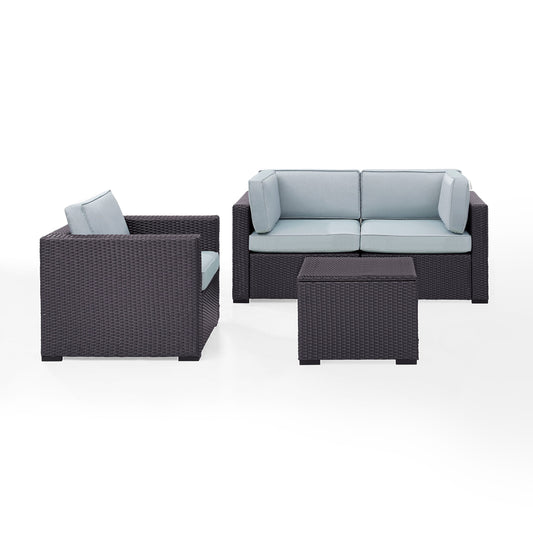 Biscayne 4Pc Outdoor Wicker Conversation Set Mist/Brown - Arm Chair, Coffee Table, & 2 Corner Chairs