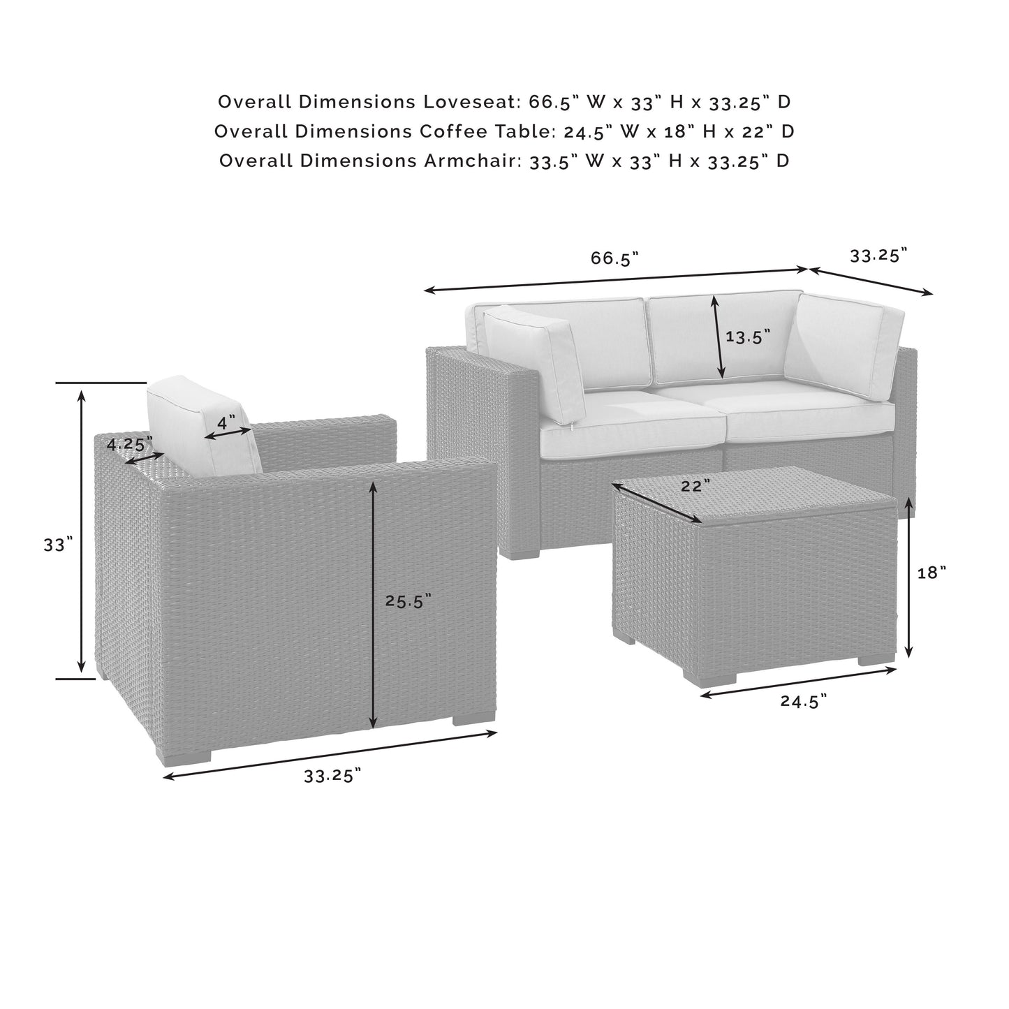 Biscayne 4Pc Outdoor Wicker Conversation Set Mist/Brown - Arm Chair, Coffee Table, & 2 Corner Chairs